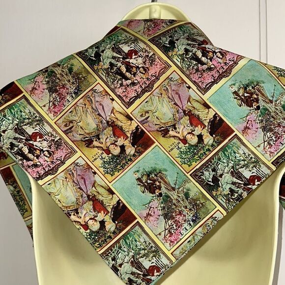 Vtg Renaar-Hollyvogue square polyester scarf with early 1900s pictures or ads - Picture 3 of 12